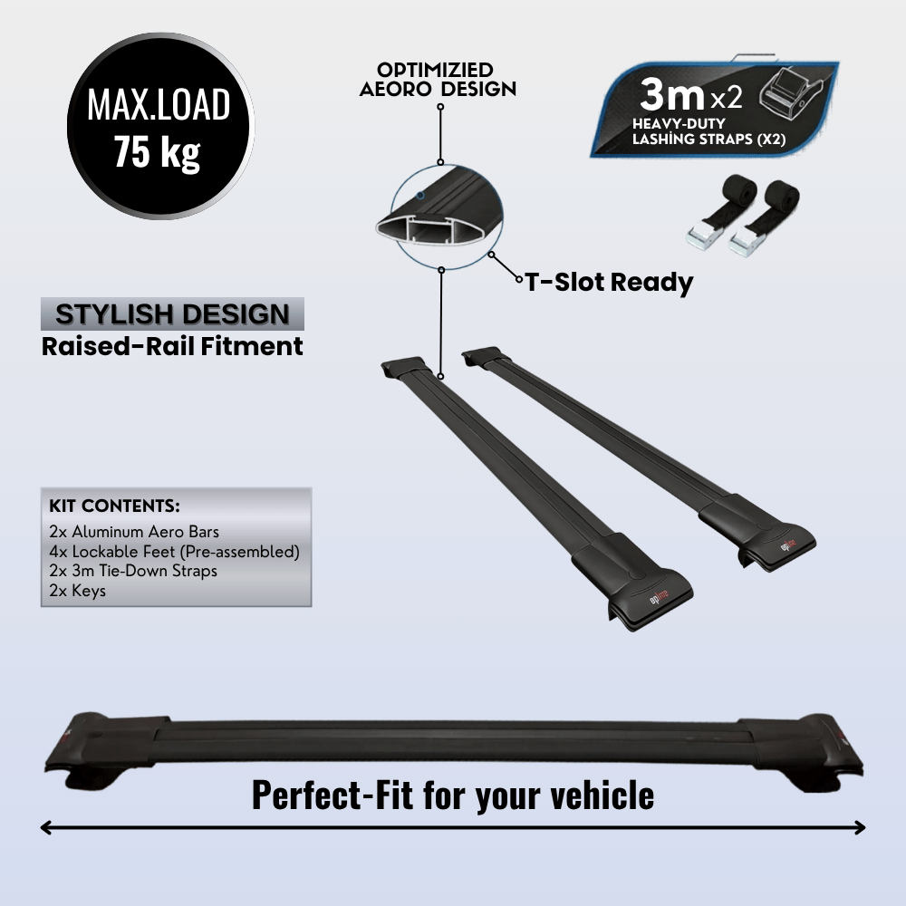 Roof Bars Compatible with MG ZS 2018-2024, Black, 2 Bars with Straps