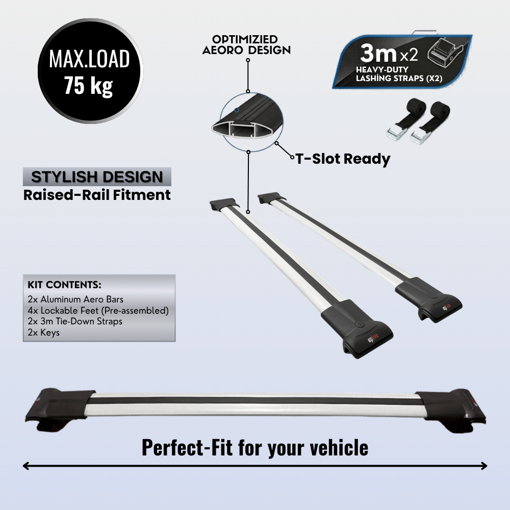 Roof Bars Compatible with Ford Focus 2 (C307) Turnier 2008-2010, Grey, 2 Bars with Straps