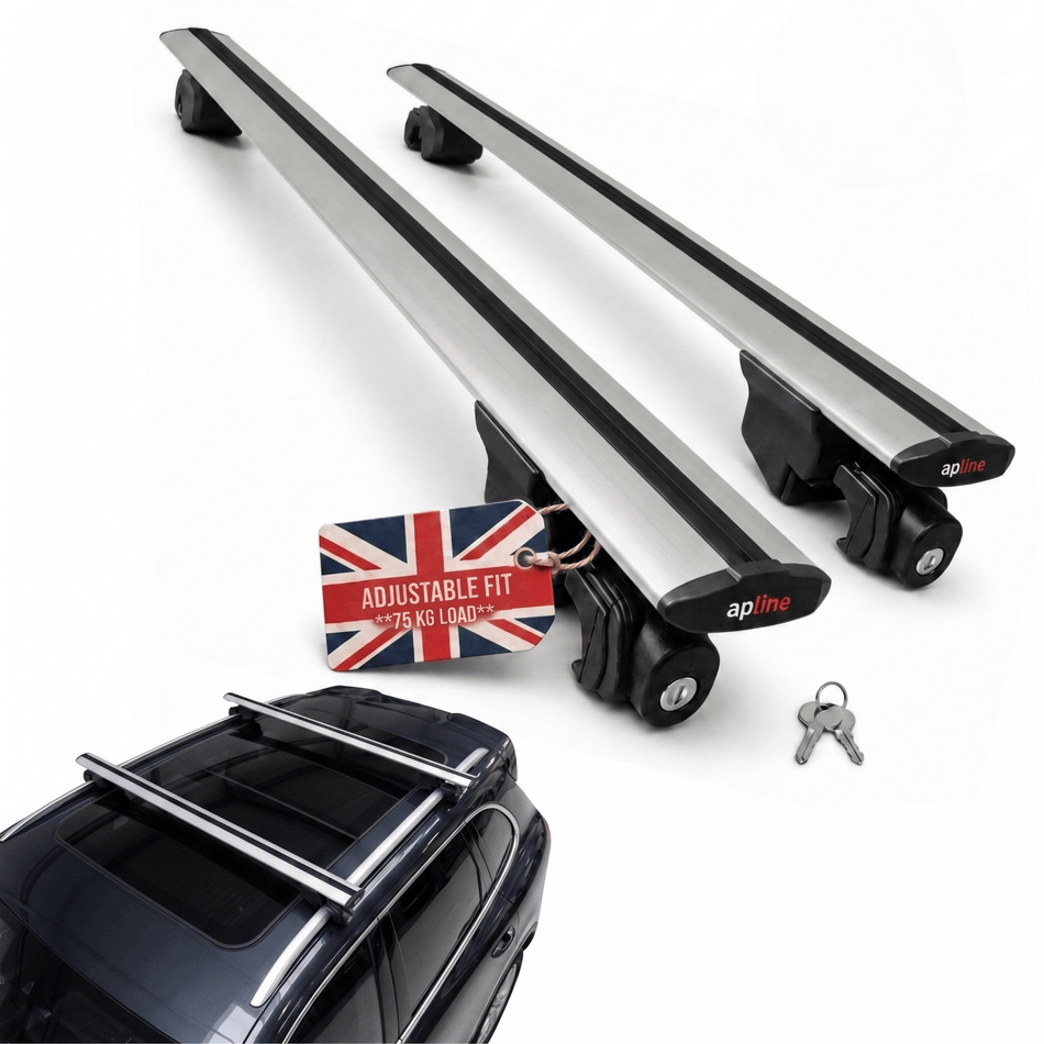 AUTOAXORY Roof Bars for Flush Roof Rails – Adjustable Aluminium Cross Bars, Pack of 2 | Black/Grey | 120 cm / 140 cm
