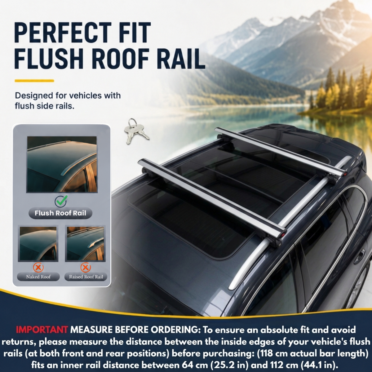 Roof Rack Bars Compatible with Porsche Cayenne (9PA) 2003-2010, For Flush Roof Rails, Grey, 2 Bars
