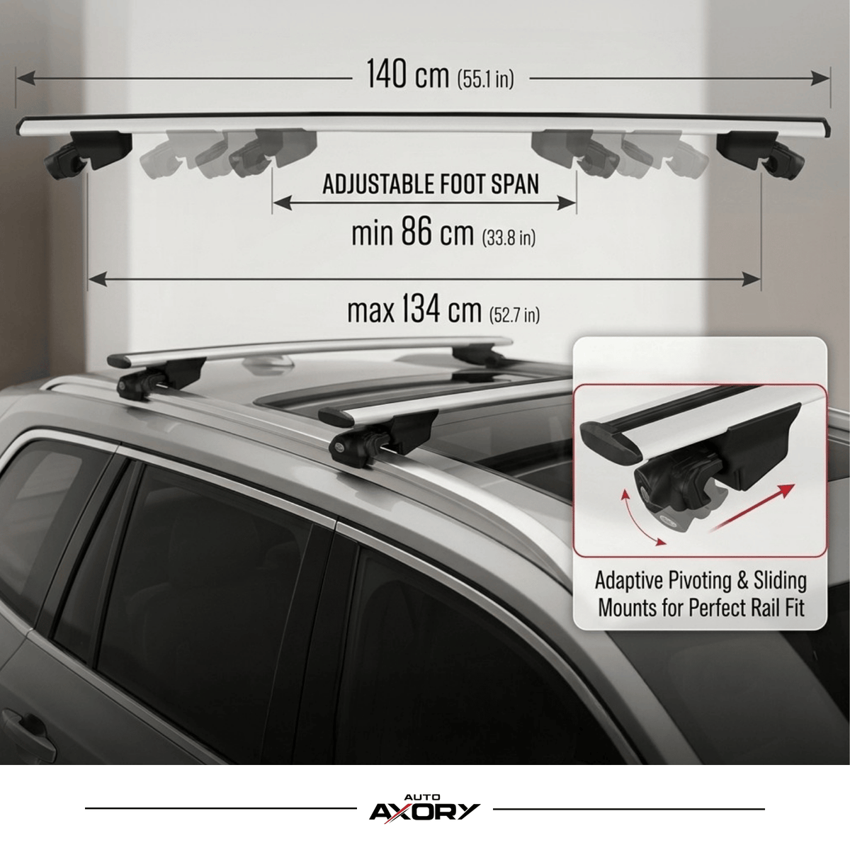 Roof Rack Bars Compatible with VW Touareg 2015-2018, For Flush Roof Rails, Grey, 2 Bars