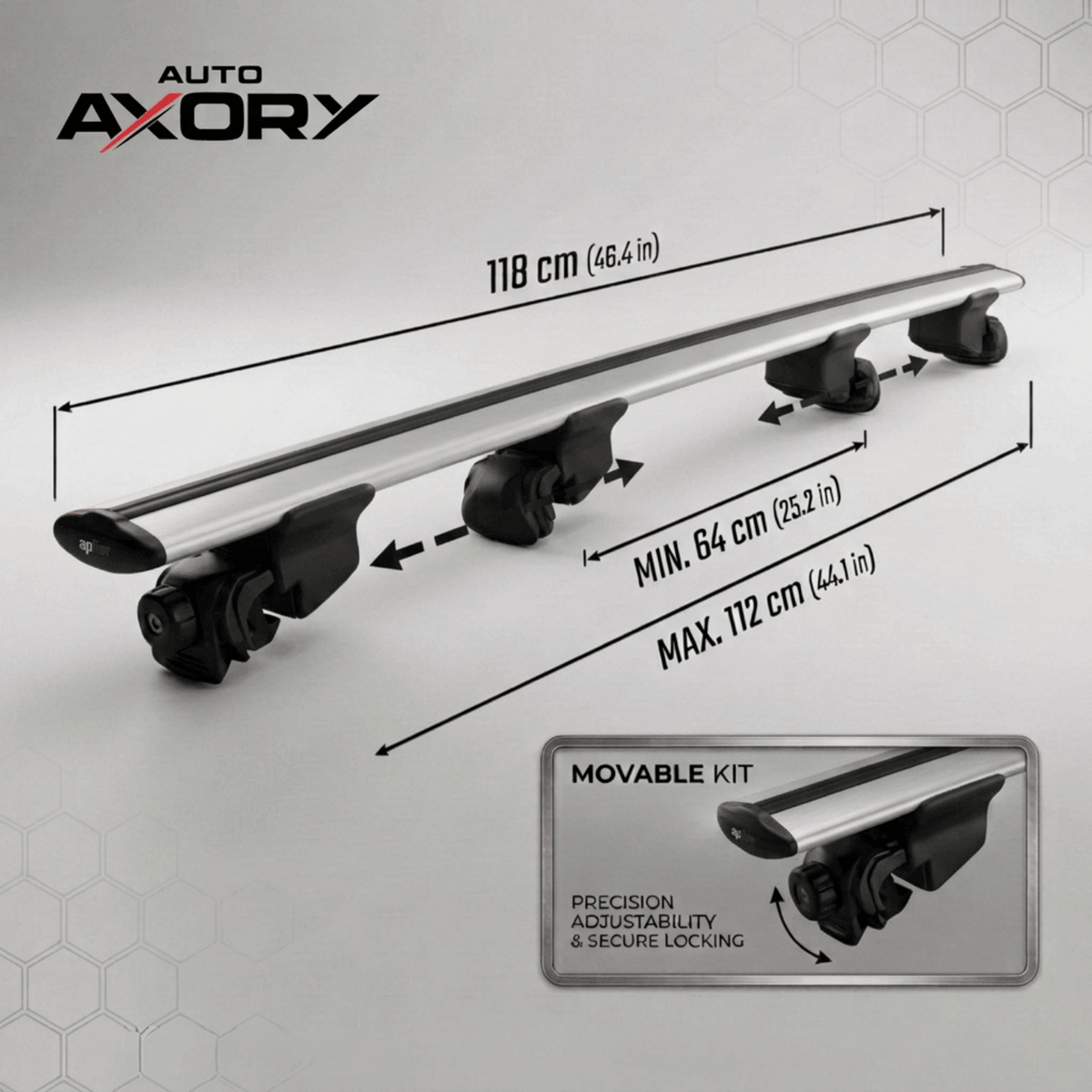 Roof Rack Bars Compatible with Porsche Cayenne (9PA) 2003-2010, For Flush Roof Rails, Grey, 2 Bars