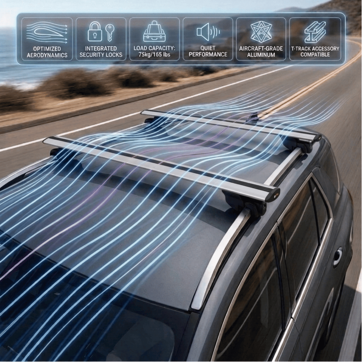Roof Rack Bars Compatible with Porsche Cayenne (9PA) 2003-2010, For Flush Roof Rails, Grey, 2 Bars